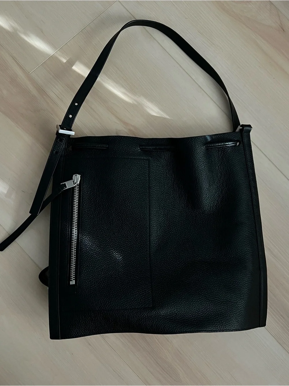 AllSaints Alpha Leather Backpack - Black Leather Should-to-Backpack Bucket Bag